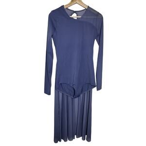 Balera Leotard LA Long Sleeve Back Panel Indigo Dance Wear Ballet Large Adult